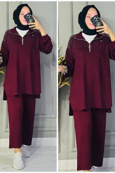 Ferda  taşlı takım  Bordo