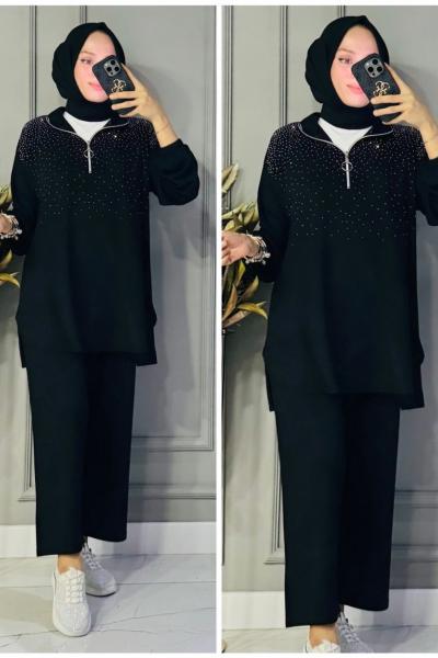 Ferda  taşlı takım  Siyah