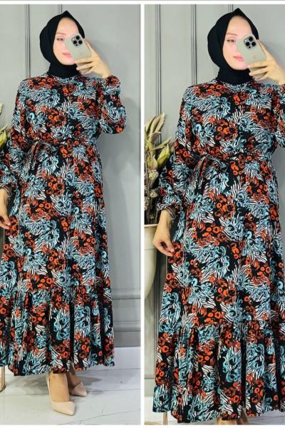 İrem tesettur yazlik elbise  Siyah Kırmızı