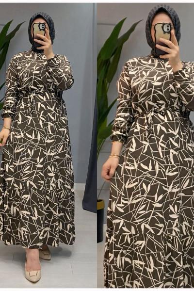 Seda elbise Kahverengi Bej