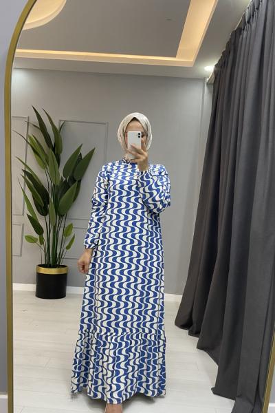 Tesettur Yazlik viskon elbise Mavi