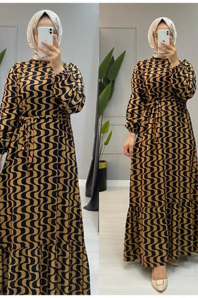 Tesettur Yazlik viskon elbise Acı Kahve