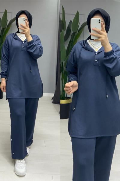 Yağmur taşlı fermuarlı takım Füme