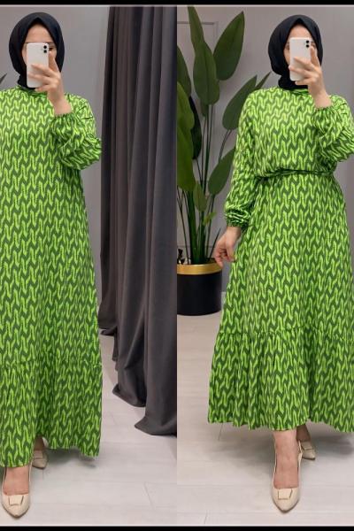 Yeni sezon pamuklu viskon kumaş elbise Fıstık Yeşili